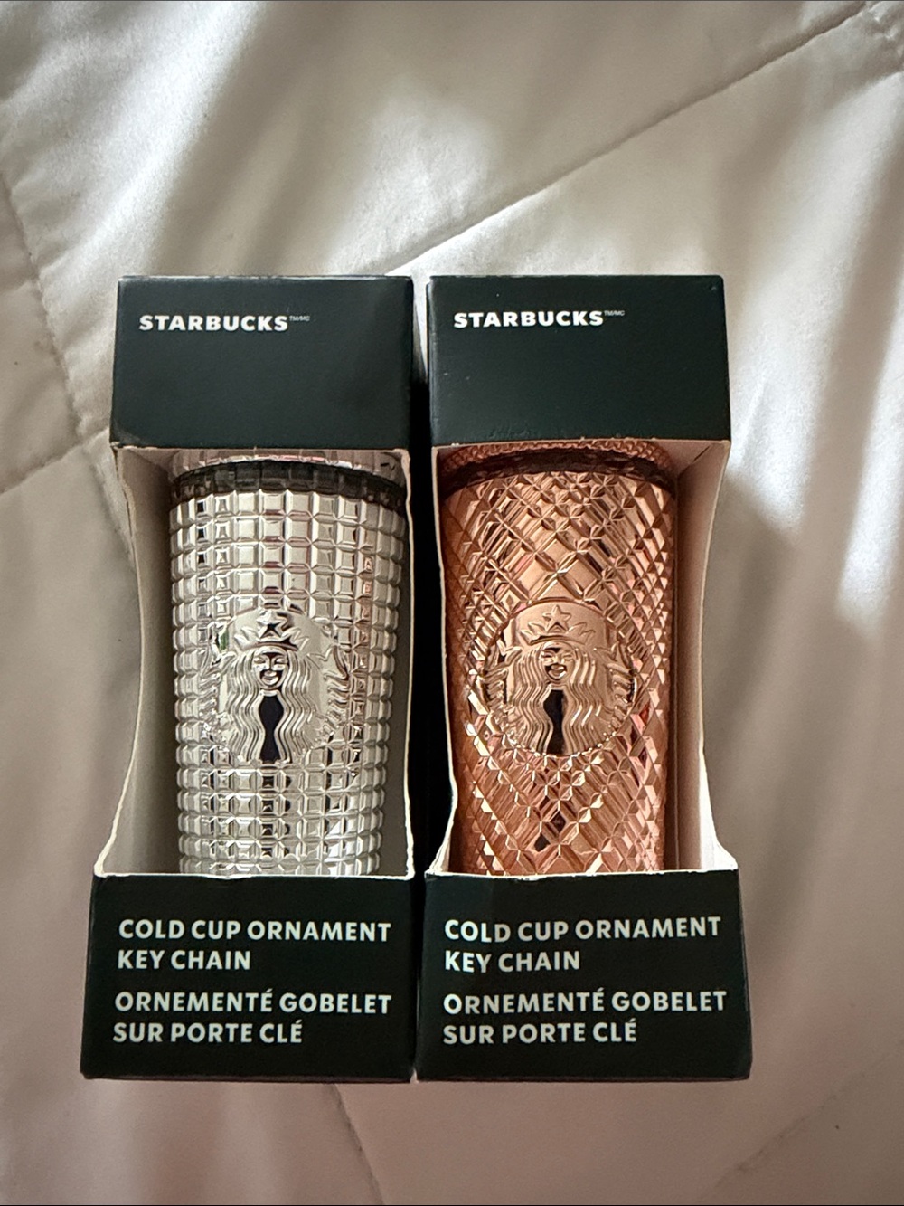 Starbucks Metallic Silver and Rose Gold Cold Cup Key Chain Pair
